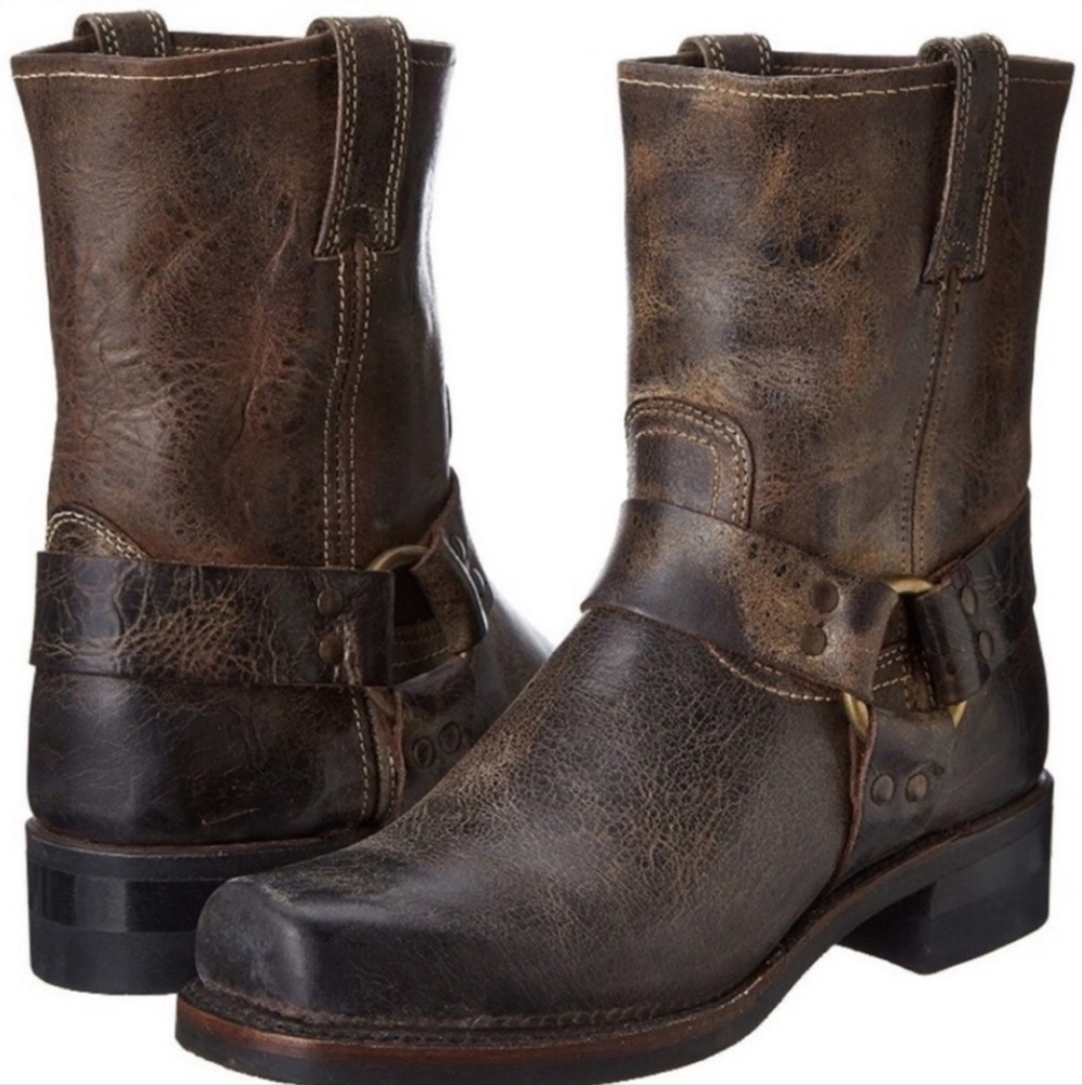 Frye Men’s Distressed Brown Harness leather boots